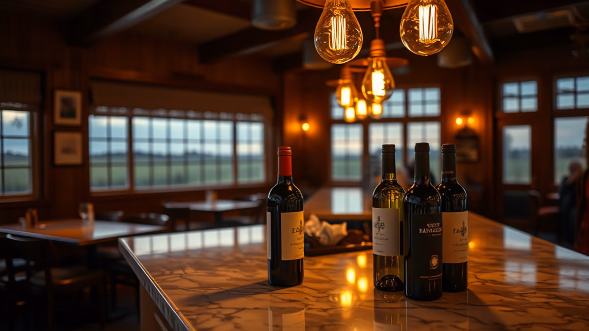 Long Island restaurant interior with diners at golden hour