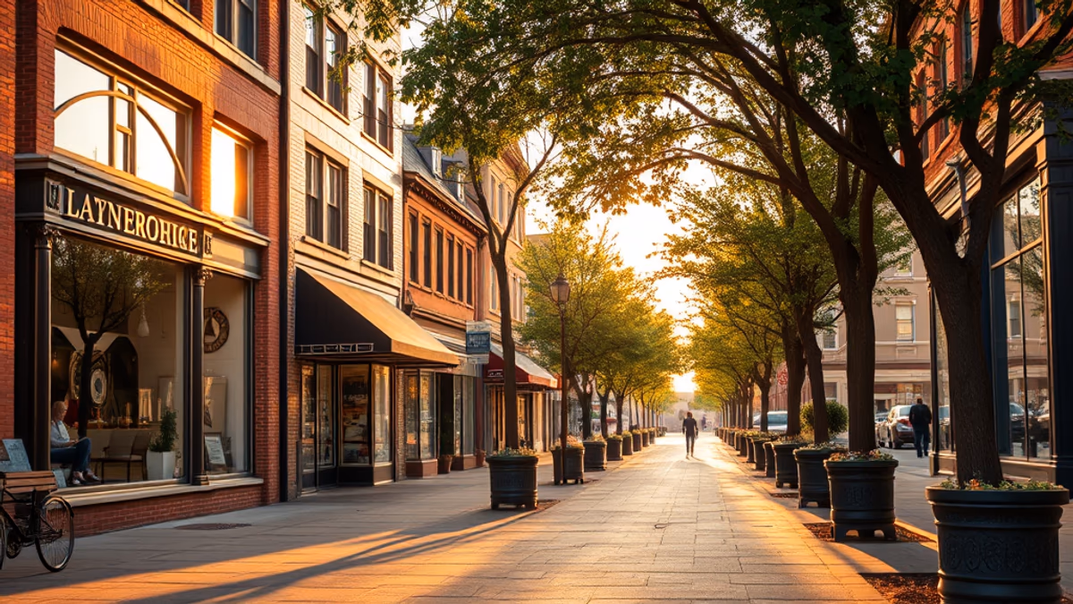 Bay Shore Main Street downtown with the Boulton Center marquee and restored storefronts